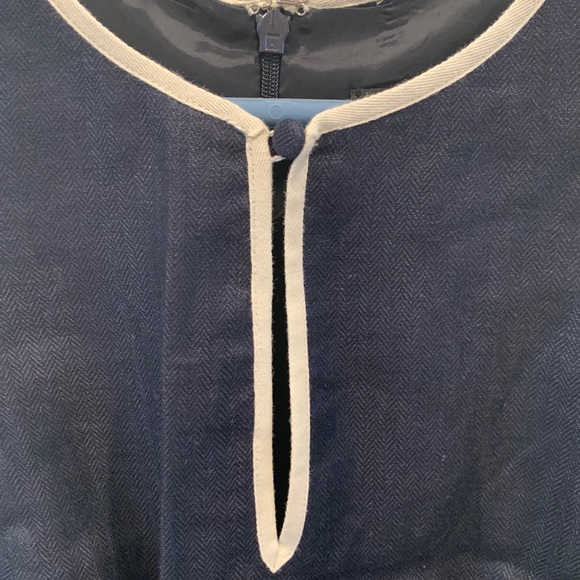 NWT J.Crew Herringbone Linen Dress Navy Blue Ivory/White 2 - Picture 4 of 8